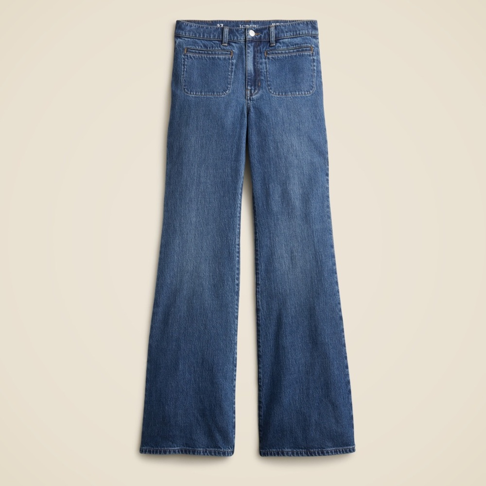 J. Crew High Rise Flare Jean in 1996 Semi Stretch